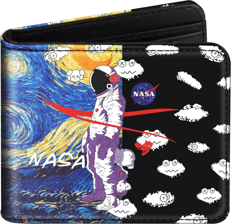 Funermei Cute Wallet for Men Women Cartoon Leather Bifold Wallet for Girls Boys Cool Astronauts Aesthetic Credit Card Holder RFID Blocking Id Cash Slim Small Bi Fold Wallets with Coin Pocket Teen - Image 1